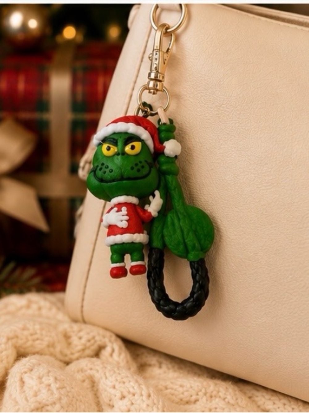 New Grinch Bag Charm / Keychain Christmas Holiday Gift White Elephant Festive